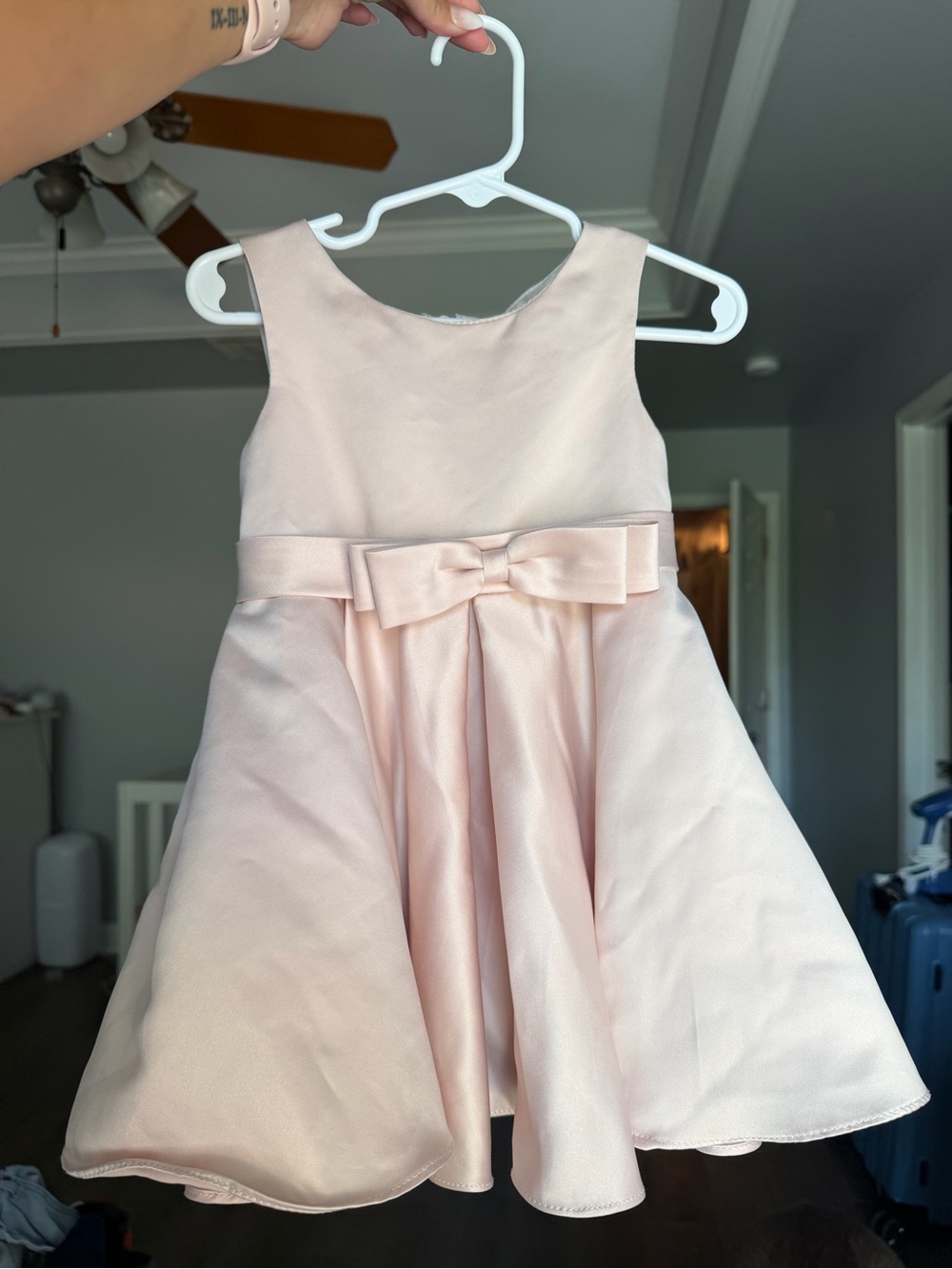 Azazie Pale Pink Satin Bow-Front Formal Dress for Girls